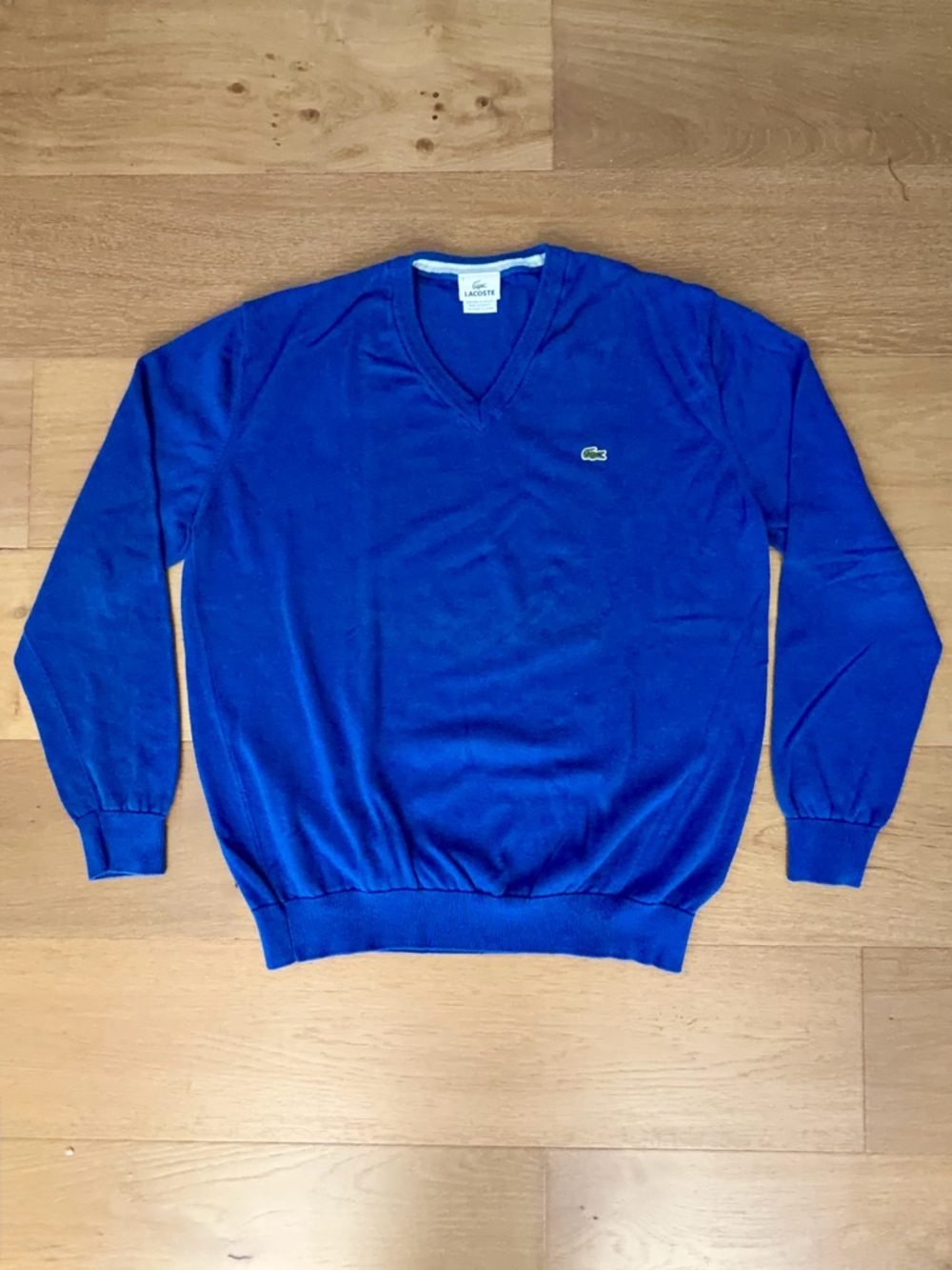 VTG Lacoste Preppy Y2K V-Neck Cotton Sweater Royal Blue Men's Size 6 (US XL) EUC